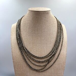 Vintage Multi-Strand Wheat Chain Necklace Silver Tone Greek Key Clasp Statement